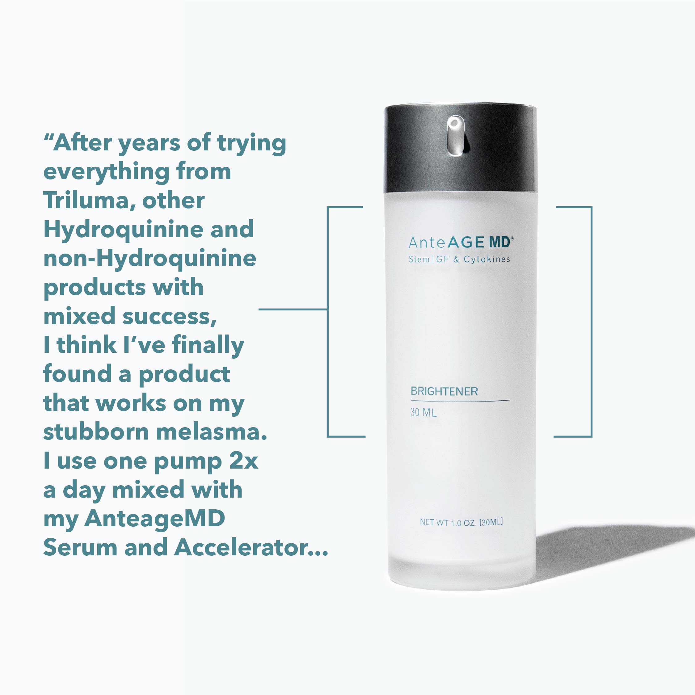AnteAGE MD Brightener 30 mL bottle with tranexamic acid, peptides, and growth factors