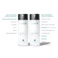 AnteAGE MD Serum and Accelerator bottles side by side with labeled key ingredients including stem cell growth factors, niacinamide, hyaluronic acid, bakuchiol, and vitamin C